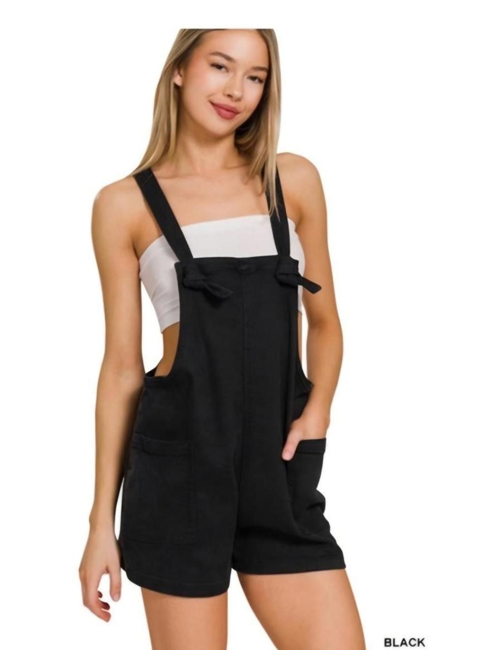 Zenana Black Women's Short Overalls Romper - Size Medium, NWT